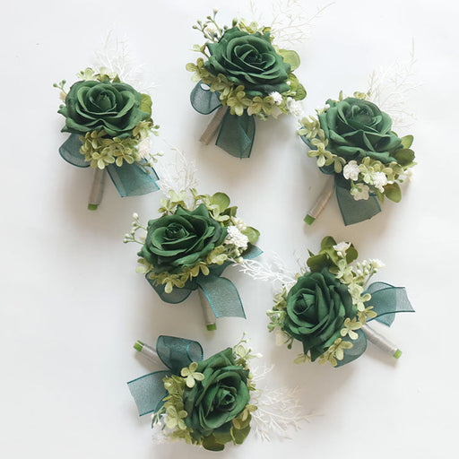 Retro Green Rose Boutonniere with Greenery Bulk Wholesale Artificial Flowers