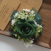 Retro Green Rose Wrist Corsage with Greenery, Bulk Quantity, Artificial Flowers