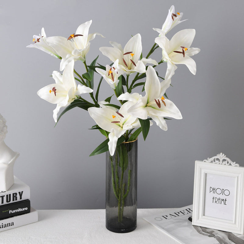33 Inch Artificial Lilies Spray Stems, 6 Pcs Real Touch Retro Style Silk Flowers