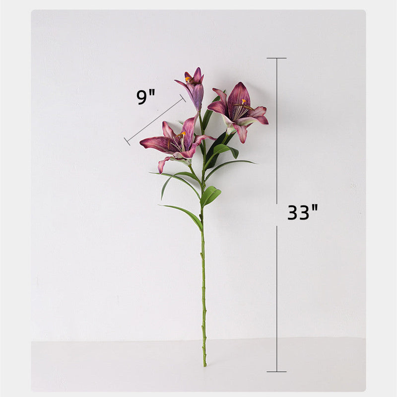 33 Inch Artificial Lilies Spray Stems, 6 Pcs Real Touch Retro Style Silk Flowers