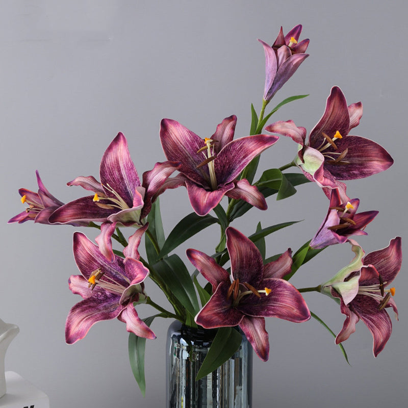 33 Inch Artificial Lilies Spray Stems, 6 Pcs Real Touch Retro Style Silk Flowers