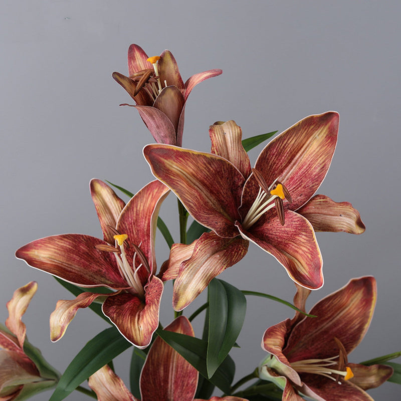 33 Inch Artificial Lilies Spray Stems, 6 Pcs Real Touch Retro Style Silk Flowers