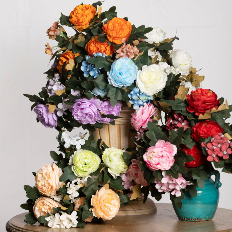 16 Inch Vintage Peony Bush Bouquet with Mixed Hydrangea, 1 Bulk Artificial Silk Flowers for Wedding Crafts Party
