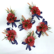 Retro Red Peony and Daisy Boutonnieres and Corsage Set, Bulk Artificial Flowers, Wedding Accessories