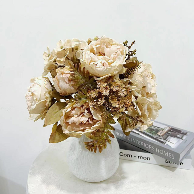 18 Inch Artificial Peony Bush Bouquet, Burnt Edge, Large, Bulk Wholesale, 18" Tall