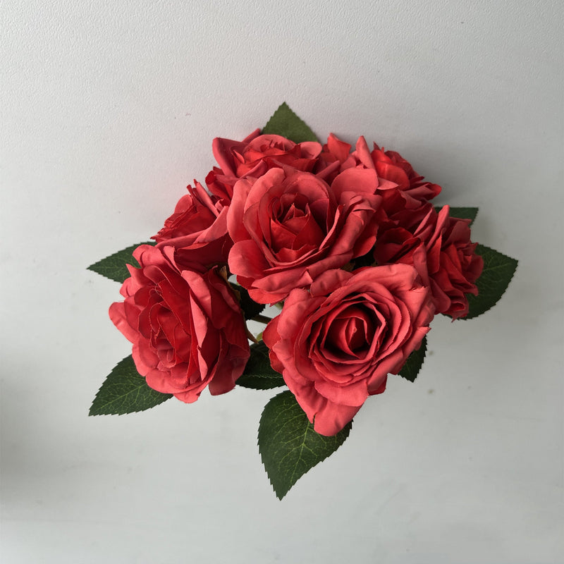9 Inch Silk Rose Bouquet – Artificial Rose Flowers, 9 Stems
