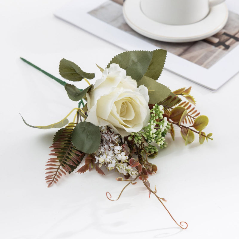 12 Inch Artificial Rose Bush Bouquet, 10 Pcs Autumn Winter Floral Arrangement