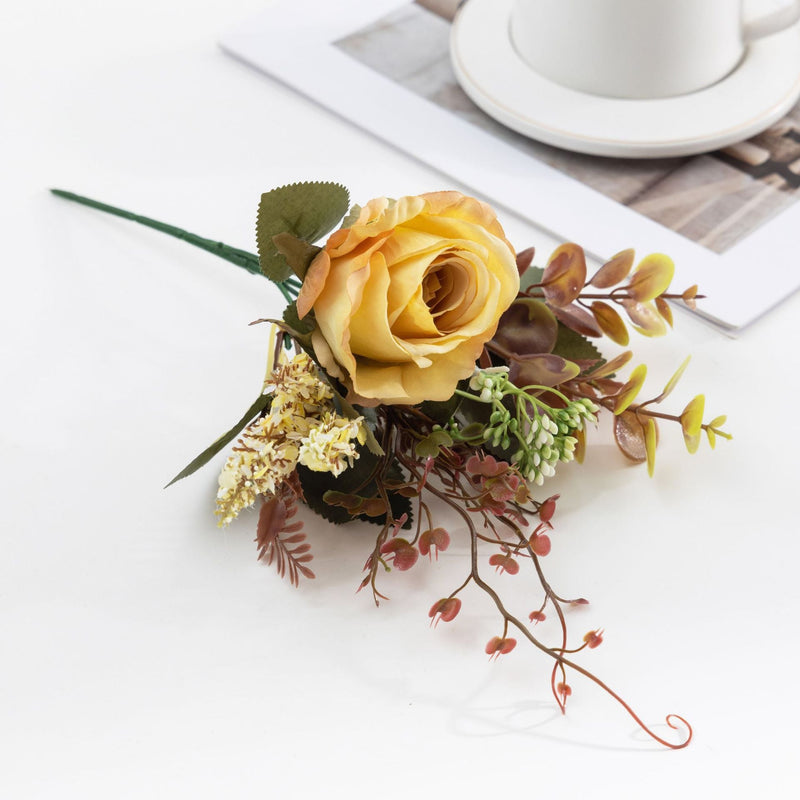 12 Inch Artificial Rose Bush Bouquet, 10 Pcs Autumn Winter Floral Arrangement