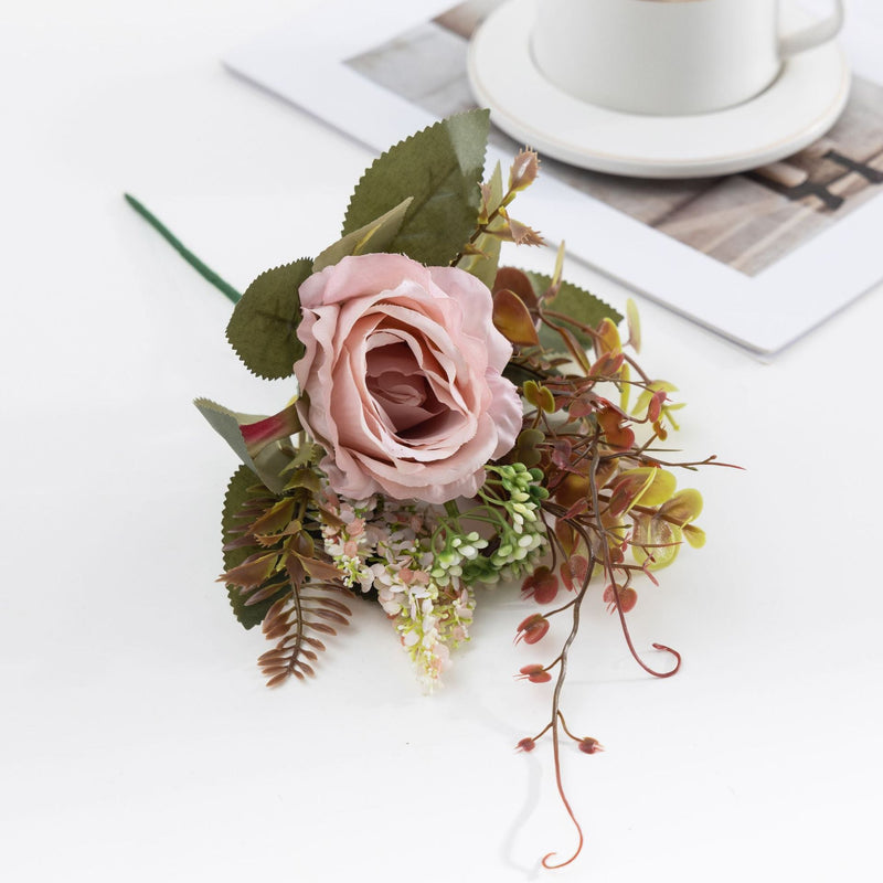 12 Inch Artificial Rose Bush Bouquet, 10 Pcs Autumn Winter Floral Arrangement