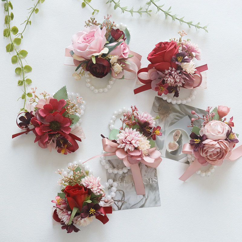 Pink Rose Mum Boutonnieres and Corsages Bulk Set, Artificial Flowers, Multiple Pieces