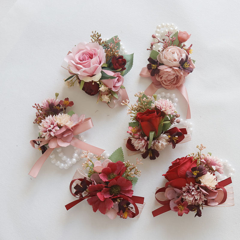 Pink Rose Mum Boutonnieres and Corsages Bulk Set, Artificial Flowers, Multiple Pieces