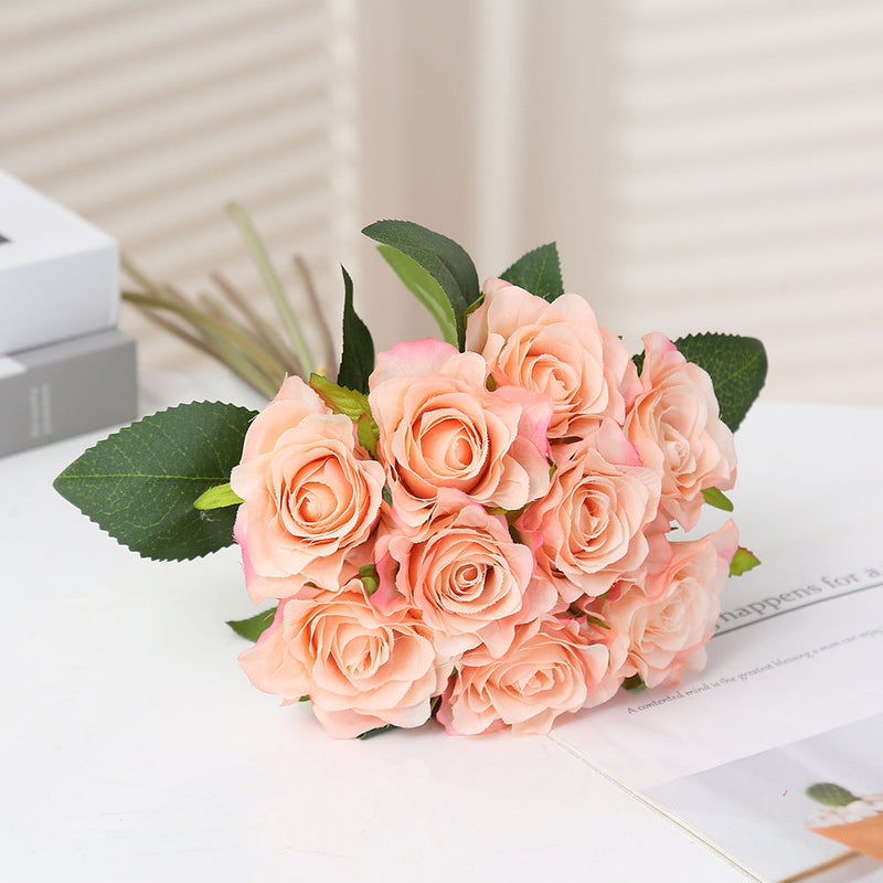 16 Inch Artificial Silk Rose Bouquet, 10 Pcs Bulk, Tall Realistic Flower Stems