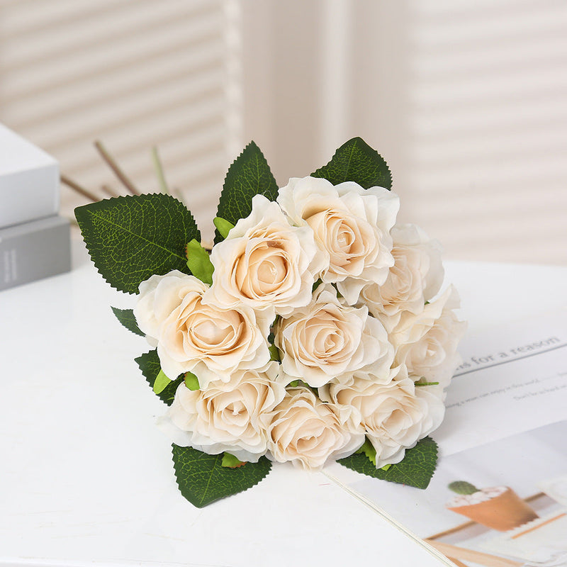 16 Inch Artificial Silk Rose Bouquet, 10 Pcs Bulk, Tall Realistic Flower Stems