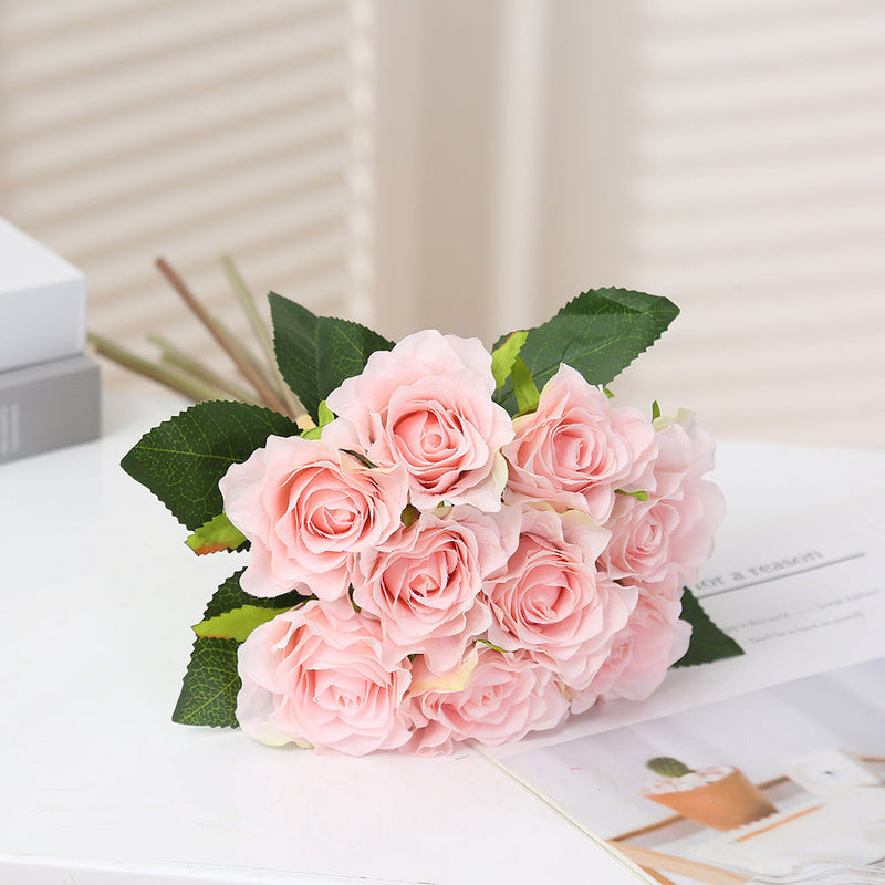 16 Inch Artificial Silk Rose Bouquet, 10 Pcs Bulk, Tall Realistic Flower Stems
