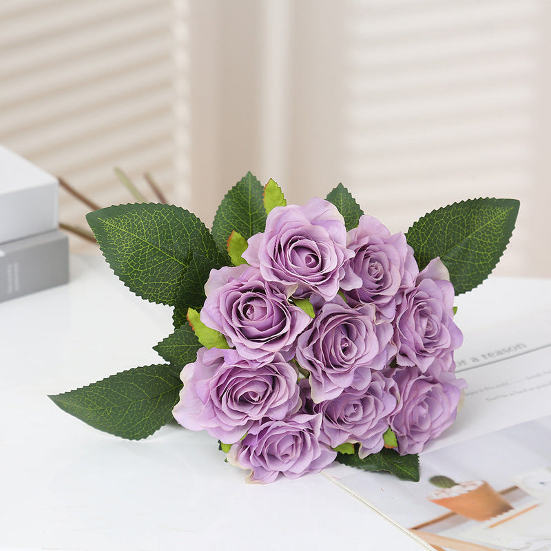 16 Inch Artificial Silk Rose Bouquet, 10 Pcs Bulk, Tall Realistic Flower Stems