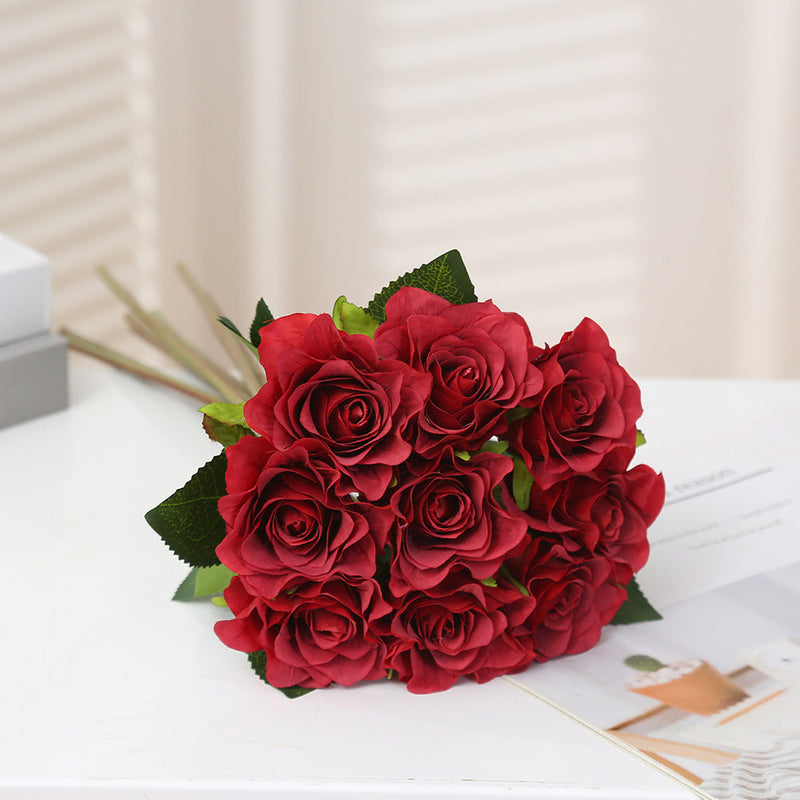 16 Inch Artificial Silk Rose Bouquet, 10 Pcs Bulk, Tall Realistic Flower Stems