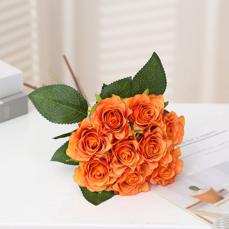 16 Inch Artificial Silk Rose Bouquet, 10 Pcs Bulk, Tall Realistic Flower Stems