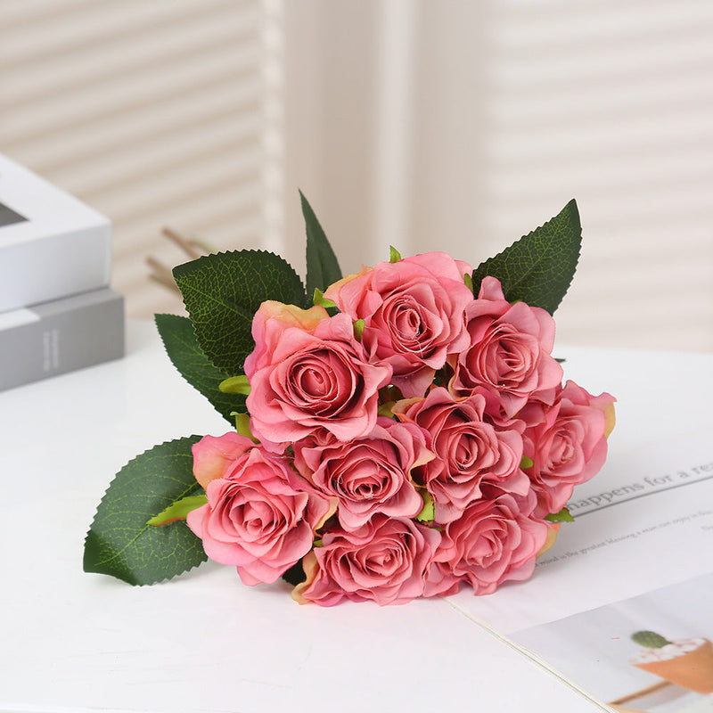 16 Inch Artificial Silk Rose Bouquet, 10 Pcs Bulk, Tall Realistic Flower Stems