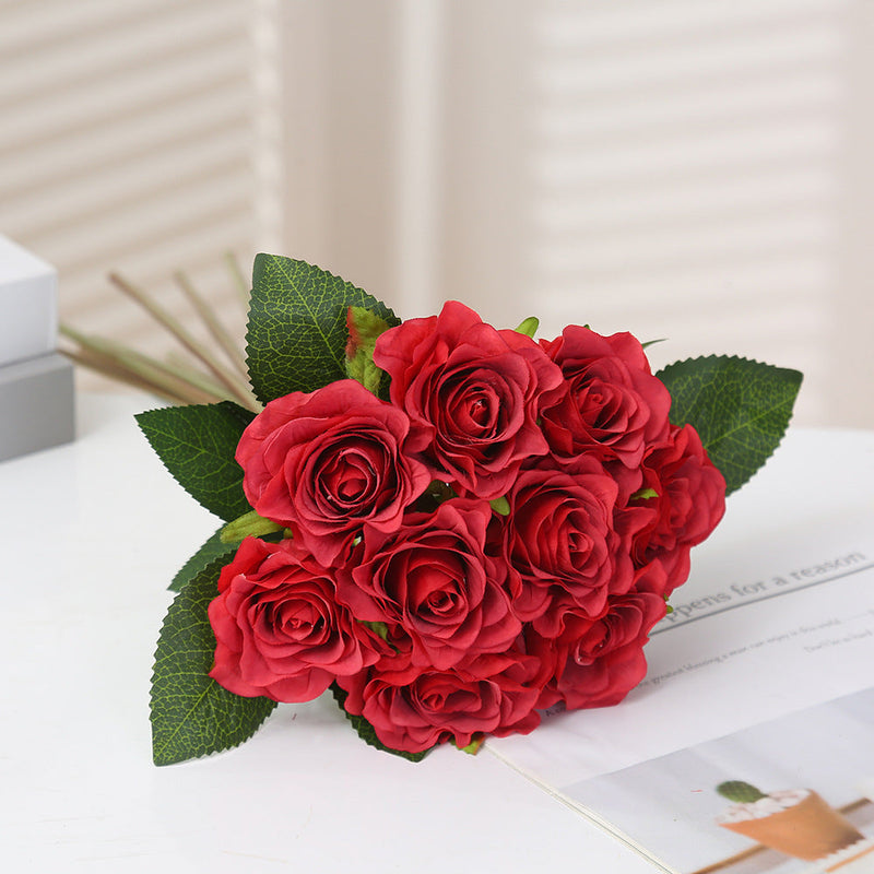 16 Inch Artificial Silk Rose Bouquet, 10 Pcs Bulk, Tall Realistic Flower Stems