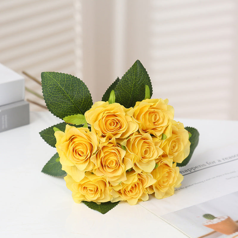 16 Inch Artificial Silk Rose Bouquet, 10 Pcs Bulk, Tall Realistic Flower Stems