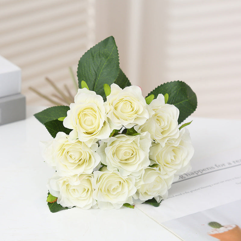 16 Inch Artificial Silk Rose Bouquet, 10 Pcs Bulk, Tall Realistic Flower Stems