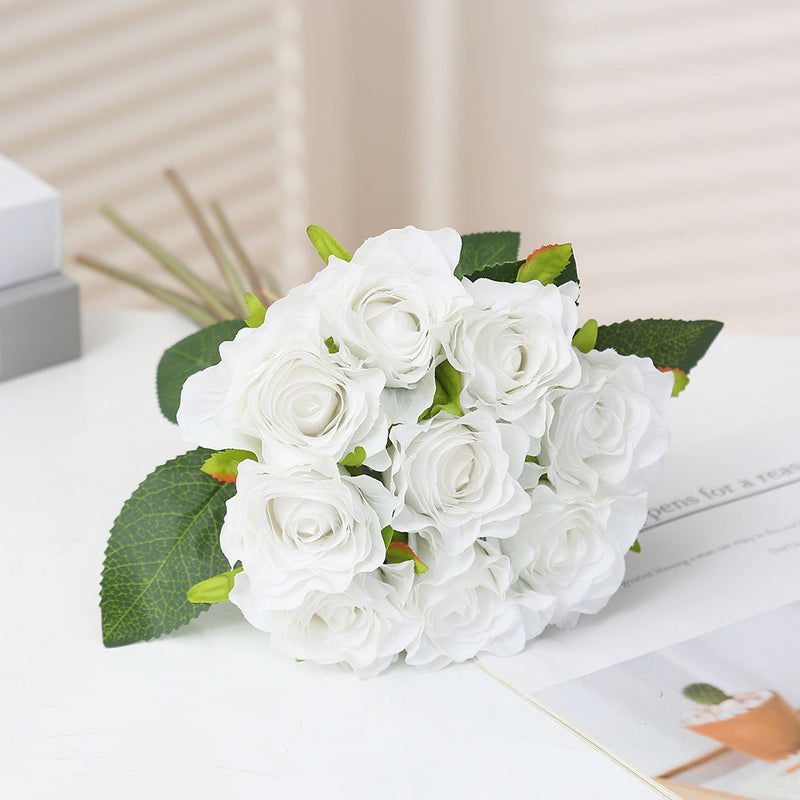 16 Inch Artificial Silk Rose Bouquet, 10 Pcs Bulk, Tall Realistic Flower Stems