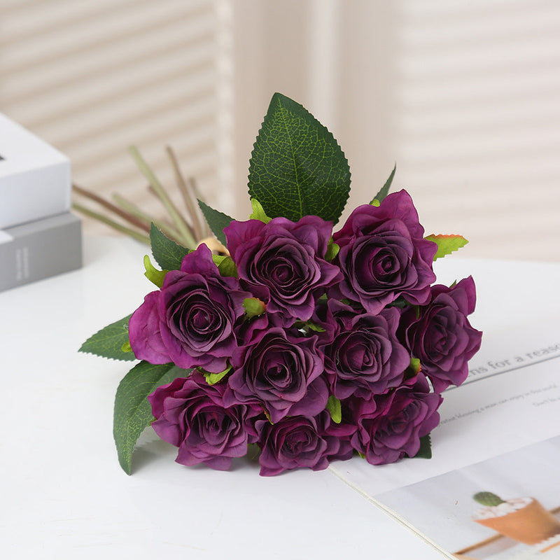 16 Inch Artificial Silk Rose Bouquet, 10 Pcs Bulk, Tall Realistic Flower Stems
