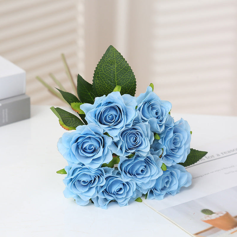 16 Inch Artificial Silk Rose Bouquet, 10 Pcs Bulk, Tall Realistic Flower Stems