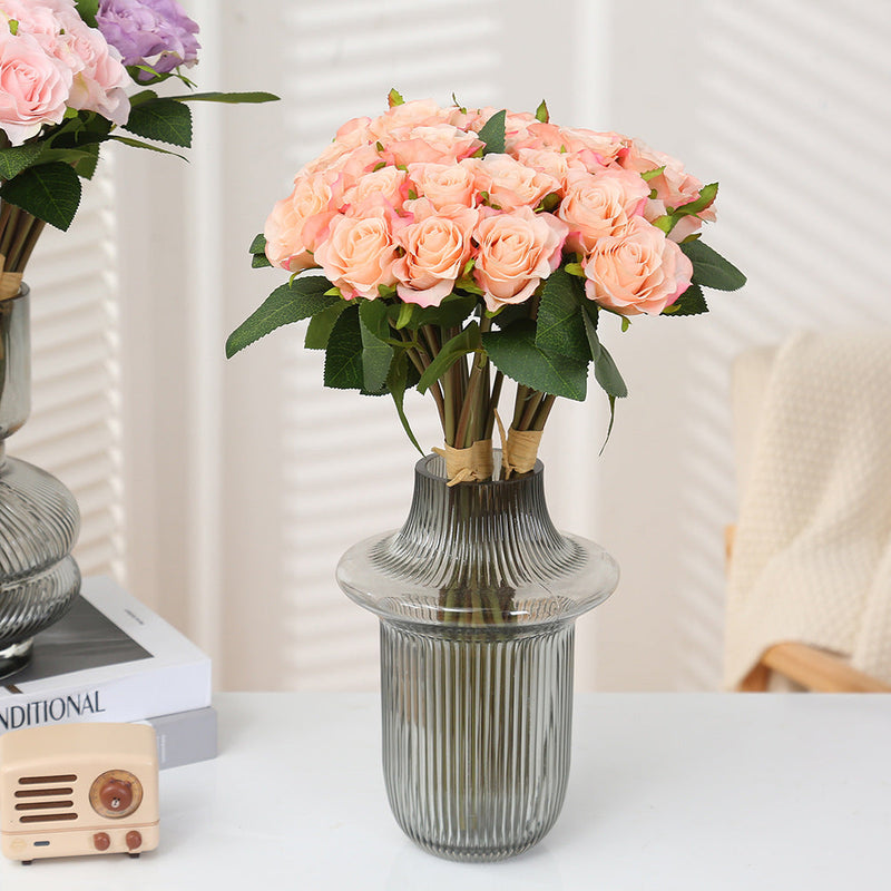 16 Inch Artificial Silk Rose Bouquet, 10 Pcs Bulk, Tall Realistic Flower Stems