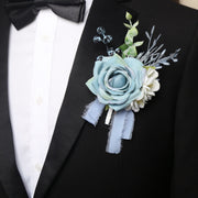 Artificial Rose Boutonniere 12 Pcs Wedding Groomsmen Men Silk Flower Accessories