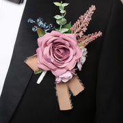 Artificial Rose Boutonniere 12 Pcs Wedding Groomsmen Men Silk Flower Accessories