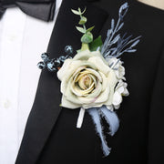 Artificial Rose Boutonniere 12 Pcs Wedding Groomsmen Men Silk Flower Accessories