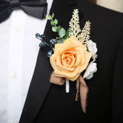 Artificial Rose Boutonniere 12 Pcs Wedding Groomsmen Men Silk Flower Accessories