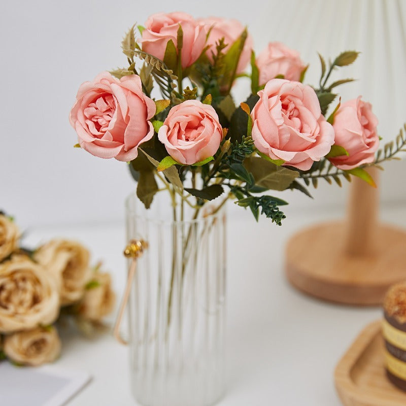 11 Inch Mini Artificial Rose Bush Stems 10 Pcs Fall Wedding Decoration Flowers