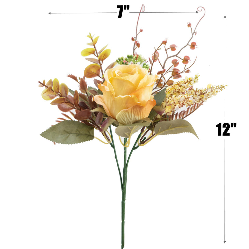 12 Inch Artificial Rose Bush Bouquet, 10 Pcs Autumn Winter Floral Arrangement