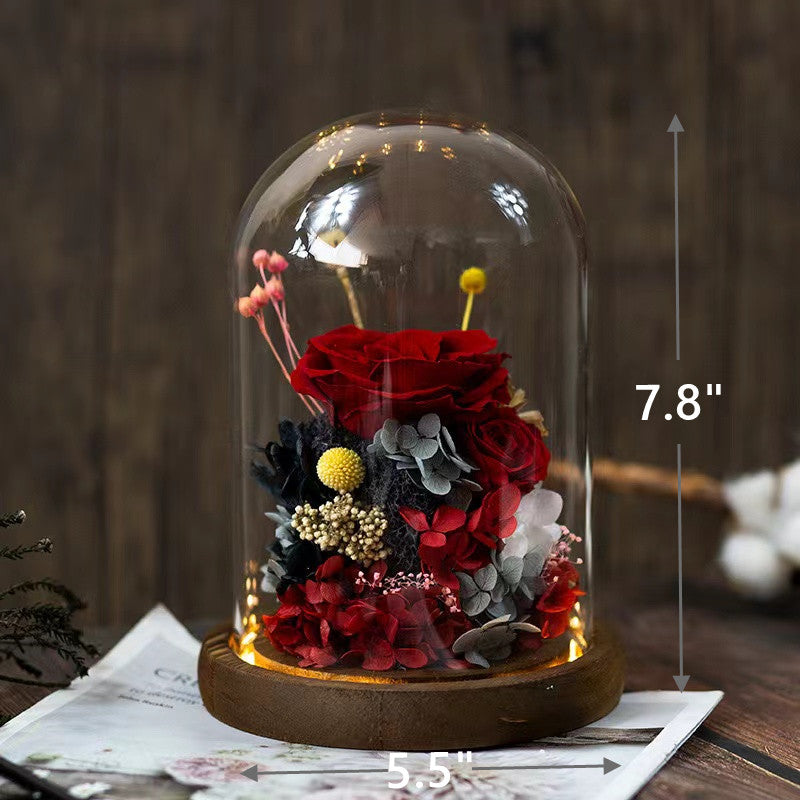 3 Pcs Artificial Rose in Glass Cover with Keychain and Card Valentine Women Gift Set