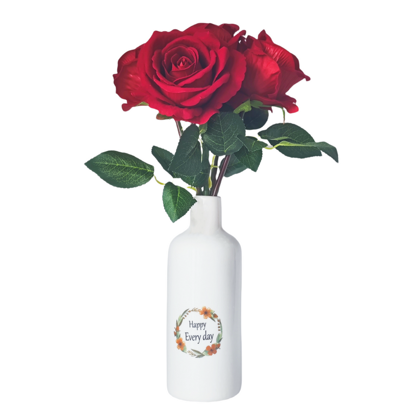 14 Inch Velvet Rose Artificial Flowers with Vase, Bulk Floral Arrangement, 1 Set