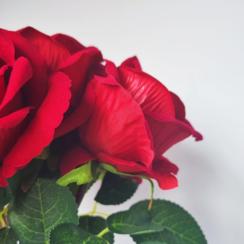 14 Inch Velvet Rose Artificial Flowers with Vase, Bulk Floral Arrangement, 1 Set