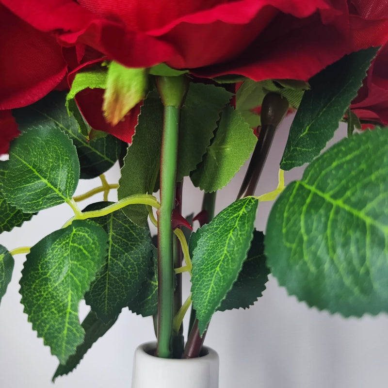 14 Inch Velvet Rose Artificial Flowers with Vase, Bulk Floral Arrangement, 1 Set