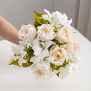 2 Pcs 13 Inch Artificial Silk Rose and Lily Bouquet Mixed Flowers