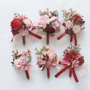Pink Rose Mum Boutonnieres and Corsages Bulk Set, Artificial Flowers, Multiple Pieces