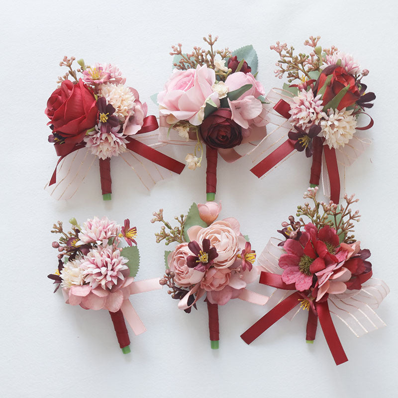 Pink Rose Mum Boutonnieres and Corsages Bulk Set, Artificial Flowers, Multiple Pieces