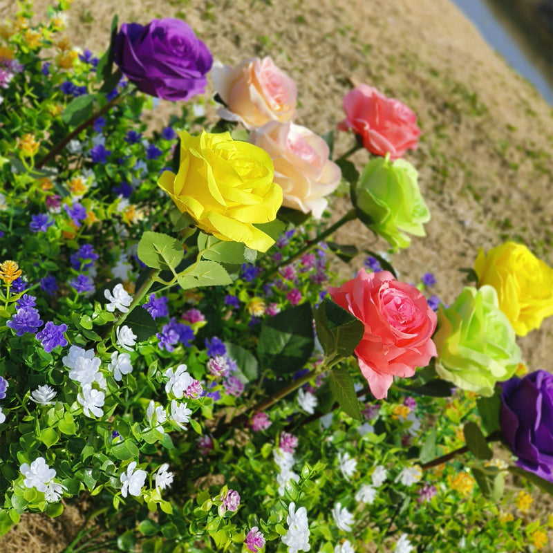 30 Pcs Mixed Artificial Outdoor Roses and Plants, UV Resistant Faux Flowers Bulk
