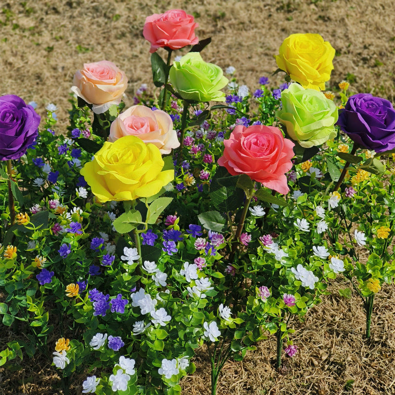 30 Pcs Mixed Artificial Outdoor Roses and Plants, UV Resistant Faux Flowers Bulk
