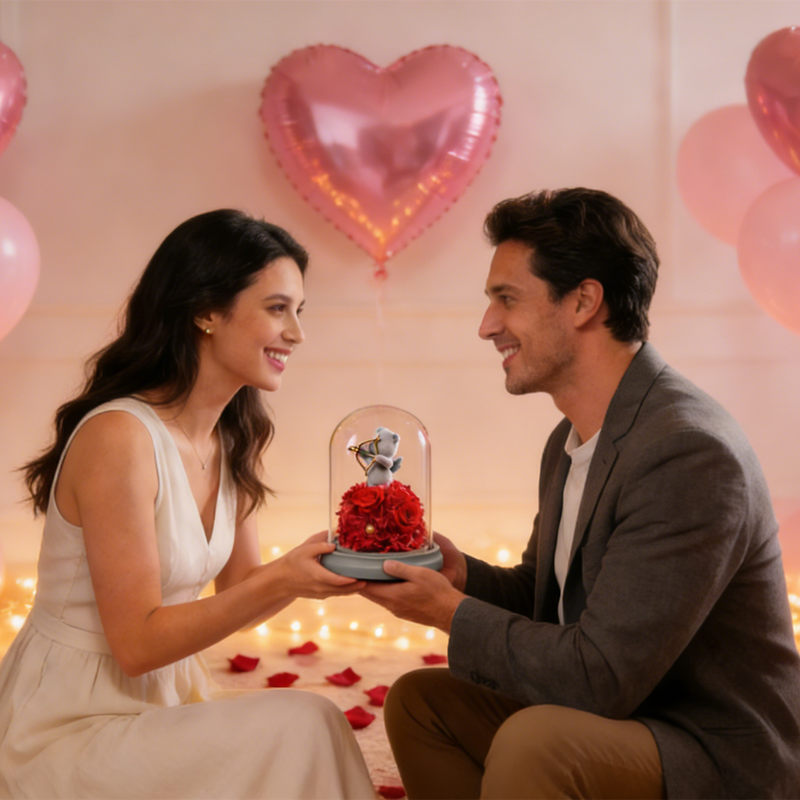Preserved Rose with Teddy Bear Valentine’s Day Gift Set for Her Bulk Wholesale