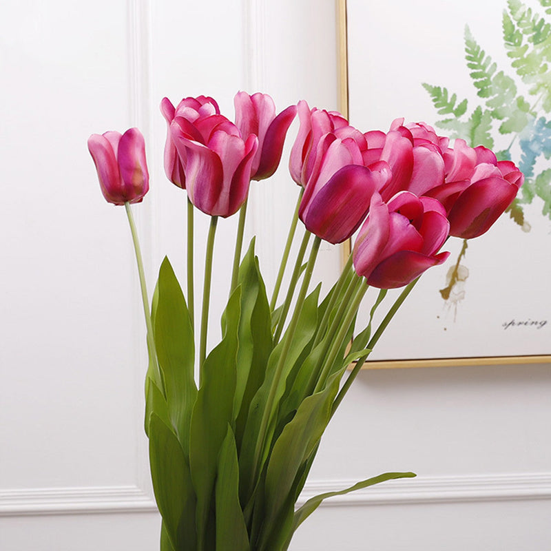 12 Inch Artificial Silk Tulip Flowers Bouquet, 12 Pcs, 19" Stems, Bulk Wholesale