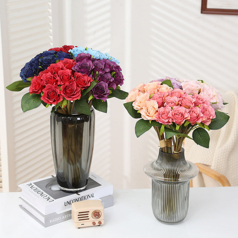 16 Inch Artificial Silk Rose Bouquet, 10 Pcs Bulk, Tall Realistic Flower Stems