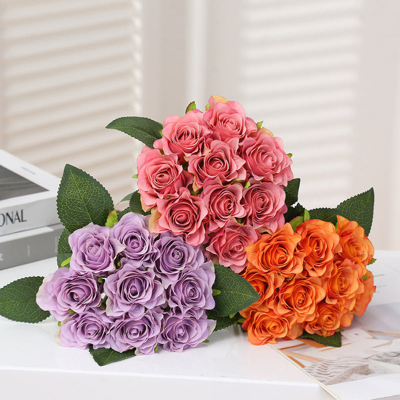 16 Inch Artificial Silk Rose Bouquet, 10 Pcs Bulk, Tall Realistic Flower Stems