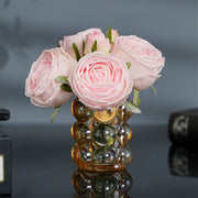 7 Inch Real Touch Rose Bouquet 12 Stems Amber Glass Vase Artificial Floral Arrangement