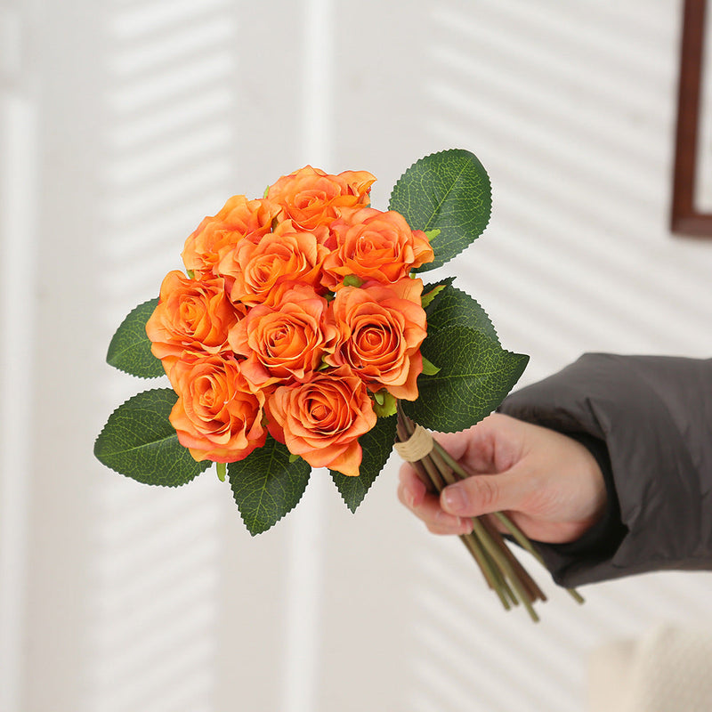 16 Inch Artificial Silk Rose Bouquet, 10 Pcs Bulk, Tall Realistic Flower Stems